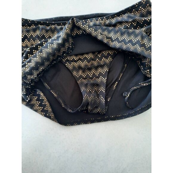 Victoria's Secret Swim Size M Black & Gold Chevron Skirted Bikini Bottom - Picture 2 of 5